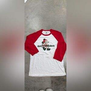 Disney Holiday Adult Red and White Mickey Mouse 3/4 length sleeve